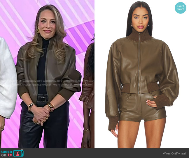 Norma Kamali Oversized Turtleneck Bomber Jacket in Bark worn by Alison Koplar Wyatt on Today