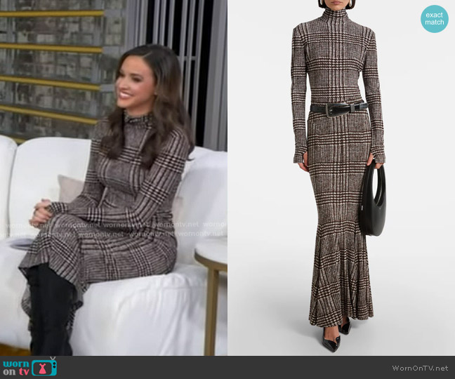Norma Kamali Prince of Wales Check Turtleneck Top worn by Hanna Battah on Good Morning America