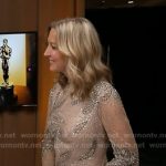 Lara’s nude beige embellished mesh gown on Good Morning America