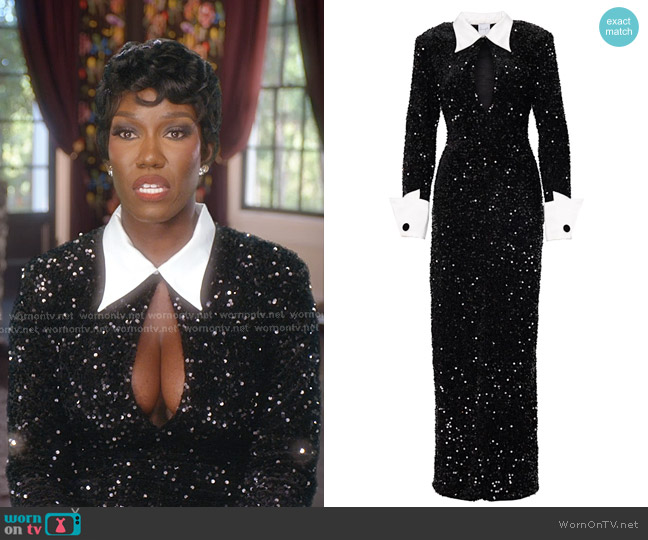 Ofuure Kali Keyhole Sequin Maxi Dress in Onyx worn by Bozoma Saint John on The Real Housewives of Beverly Hills