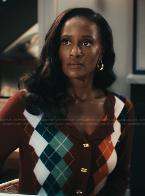 Olympia’s argyle print cardigan on Matlock
