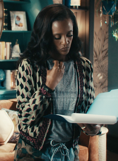 Olympia’s printed cardigan on Matlock