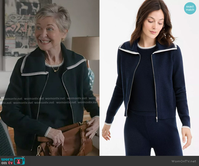 On 34th Tipped Crewneck Sleeveless Sweater in Intrepid Blue worn by Margaret Buckley (Dee Wallace) on 9-1-1