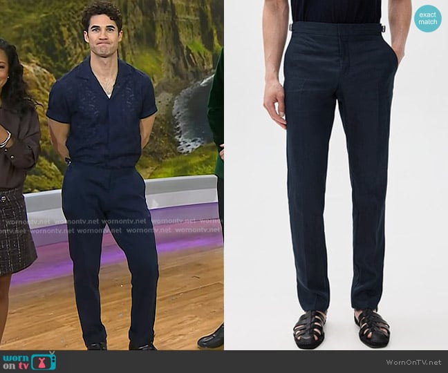 Orlebar Brown Griffon Italian Linen Pants in Night Iris worn by Darren Criss on Today