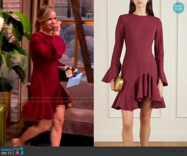 Oscar De La Renta Asymmetric ruffled wool-blend crepe midi dress worn by Sara Haines on The View
