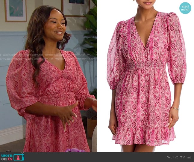Paige Ophelie Dress in Dark Pink Multi worn by Chanel Dupree (Raven Bowens) on Days of our Lives