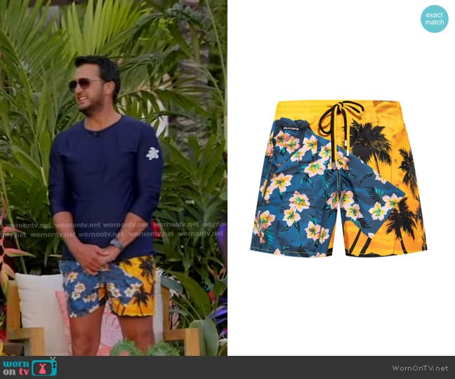 Palm Angels Palm-tree Print Swim Shorts worn by Luke Bryan on American Idol