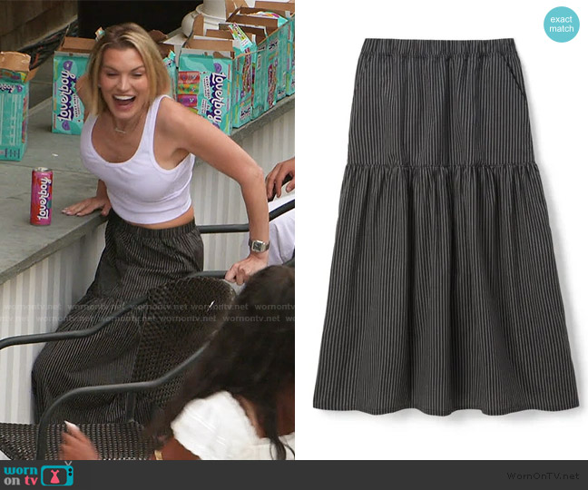 Perfectwhitetee Arielle Stripe Woven Poplin Long Skirt worn by Lindsay Hubbard on Summer House