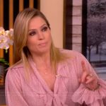Sara’s pink polka dot print ruffle blouse on The View