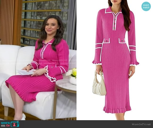 Pink Queen Bodycon Sweater Dress worn by Hanna Battah on Good Morning America