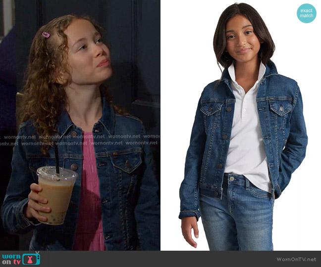Polo Ralph Lauren Big Girls Lightweight Denim Trucker Jacket worn by Rachel Black (Alice Halsey) on Days of our Lives