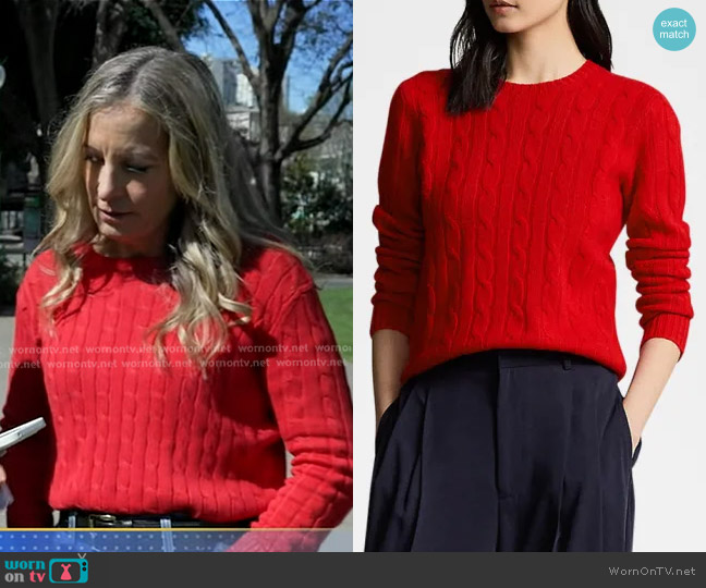 Polo Ralph Lauren Julianna Cable-Knit Cashmere Sweater in Red worn by Becky Worley on Good Morning America