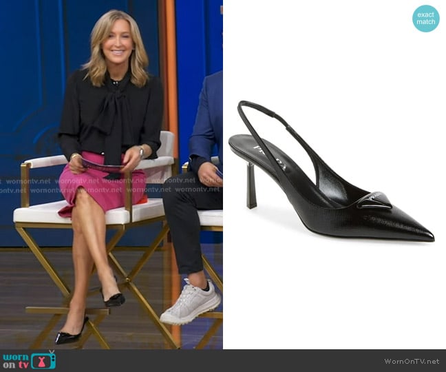 Prada Modellerie Pointed Toe Slingback Pump in Nero worn by Lara Spencer on Good Morning America
