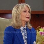 Marlena’s printed shirt and blue long blazer on Days of our Lives
