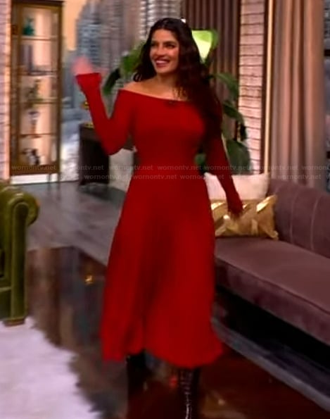 Priyanka Chopra Jonas’s red off shoulder dress on The View