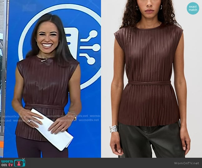Proenza Schouler White Label Lyra Top in Faux Leather in Oxblood worn by Kaylee Hartung on Today