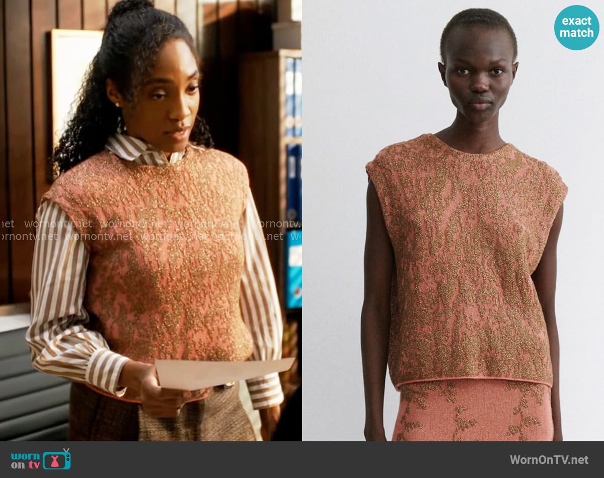 Rachel Comey Brocca Vest in Melon Bronze worn by Faith Mitchell (Iantha Richardson) on Will Trent