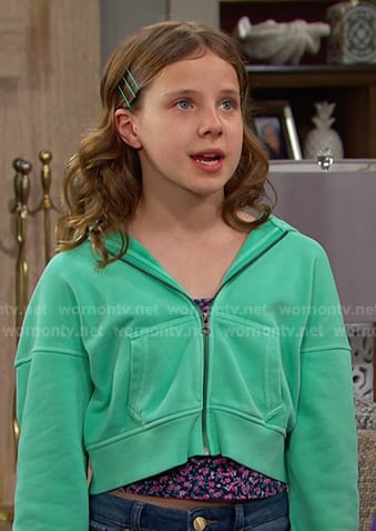 Rachel’s green cropped zip hoodie on Days of our Lives
