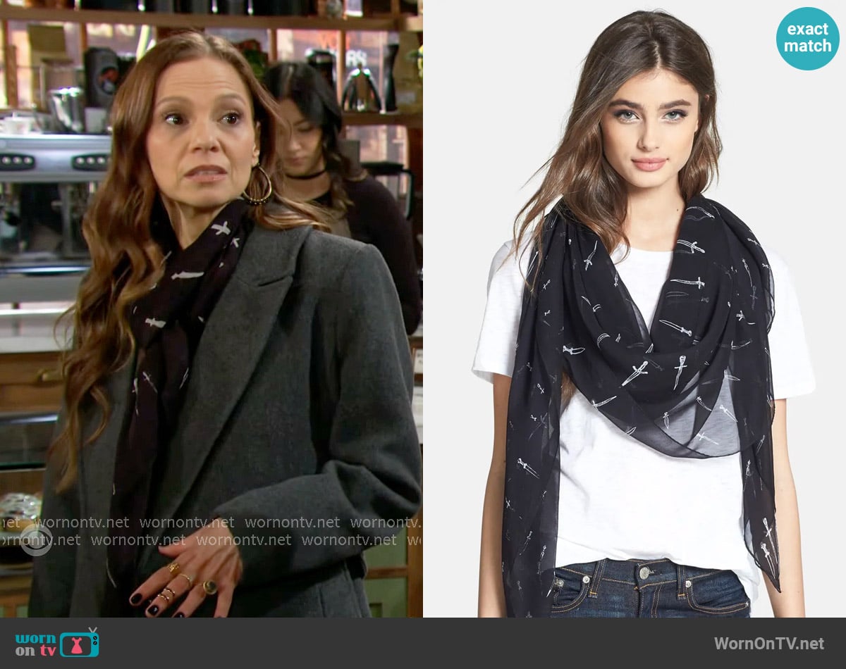 Rag & Bone Classic Dagger Scarf in Black worn by Sienna Bacall (Tamara Braun) on The Young and the Restless