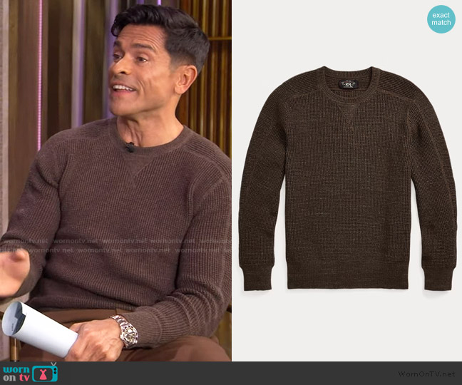 Ralph Lauren Waffle-Knit Cotton-Wool Sweater worn by Mark Consuelos on Live with Kelly and Mark