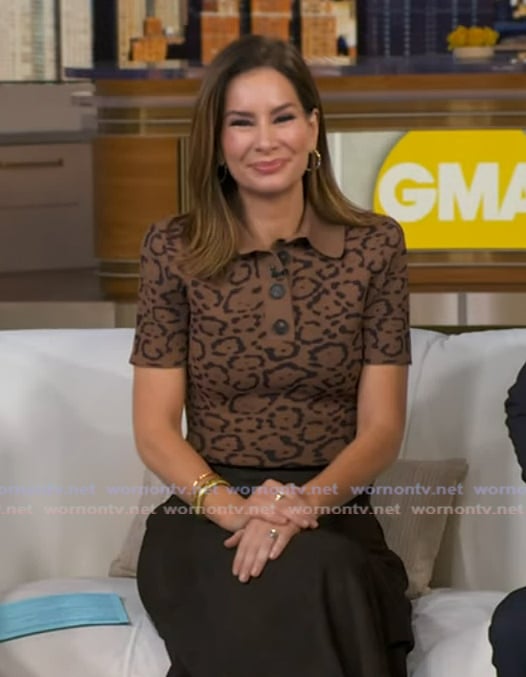 Rebecca's brown leopard polo top on Good Morning America