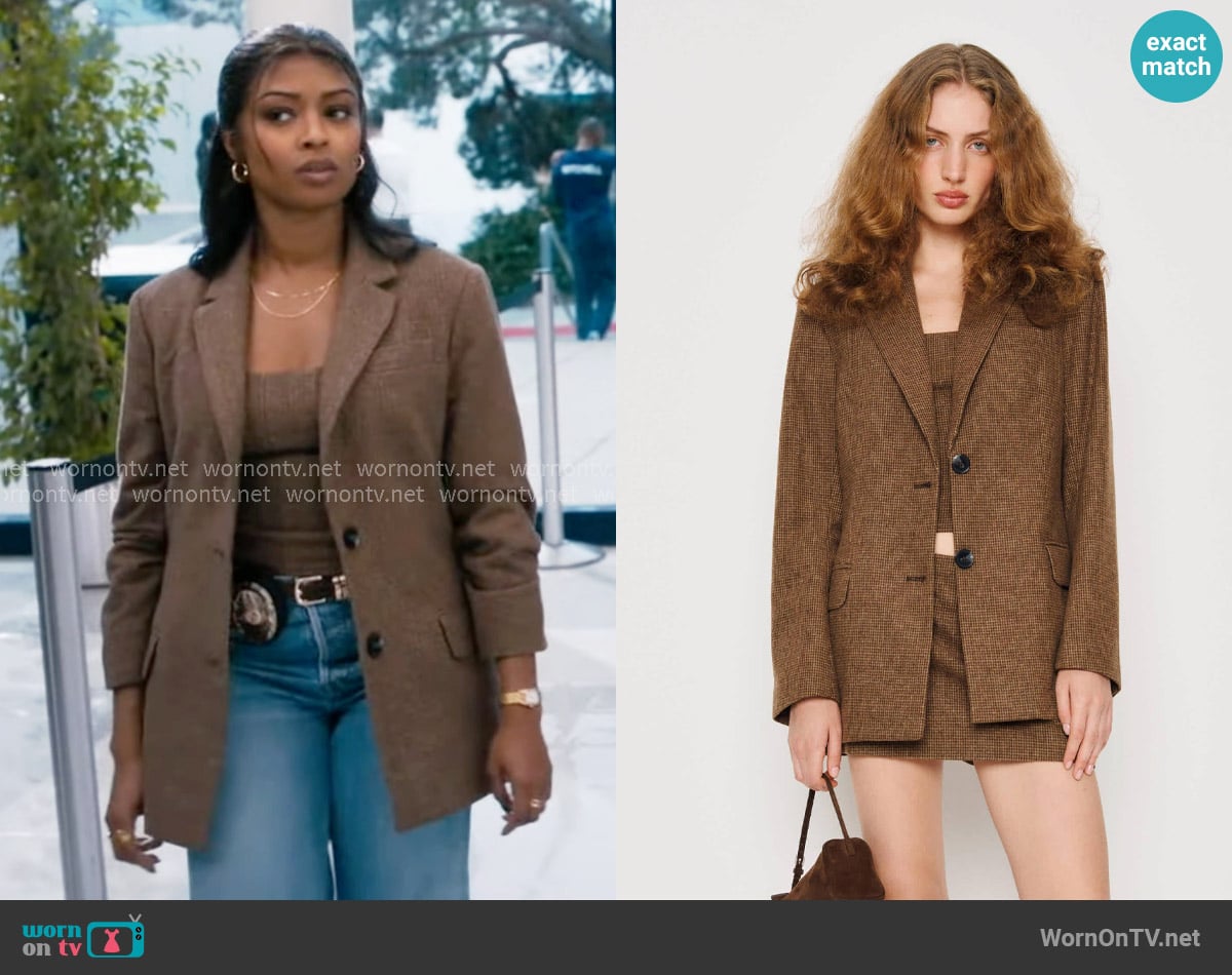 Reformation James Blazer in Brown Check worn by Daphne (Javicia Leslie) on High Potential