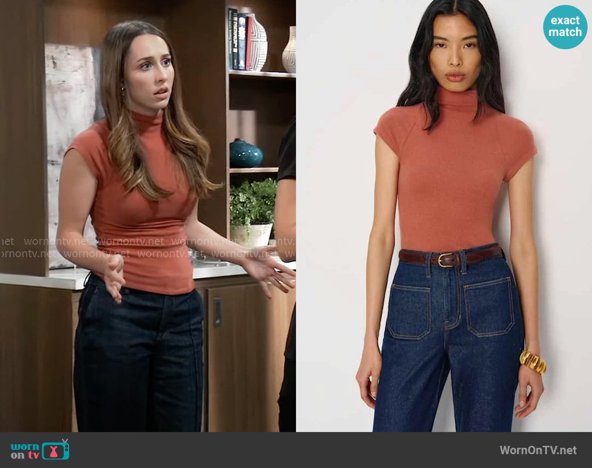 Reformation Pien Knit Top in Rosewood worn by Josslyn Jacks (Eden McCoy) on General Hospital