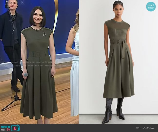 Reiss Ava Mesh-Panel Belted Pleated Midi Dress in Khaki Green worn by Maire?ad Carlin on Today