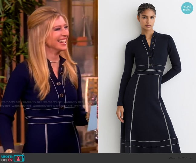 Reiss Contrast-Stitch Knitted Midi Dress in Navy worn by Sara Eisen on The View