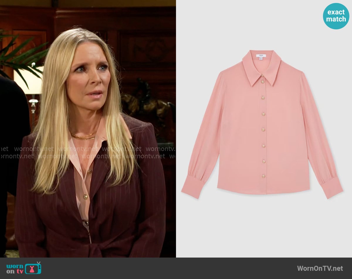 Reiss Gianna Shirt in Pink worn by Christine Blair Williams (Lauralee Bell) on The Young and the Restless