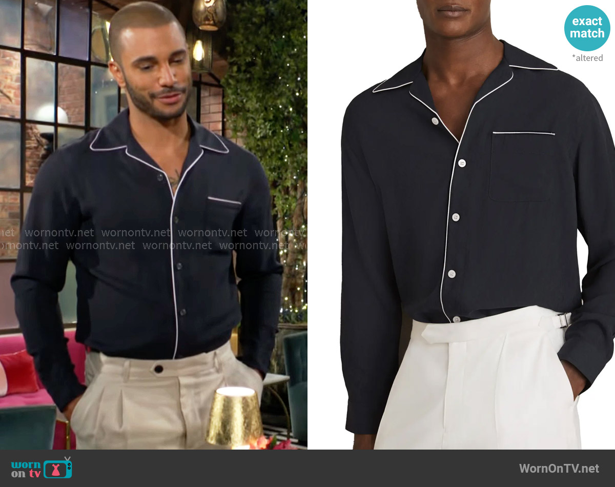 Reiss Josh Piped Button-Up Shirt worn by Holden Novak (Nathan Owens) on The Young and the Restless