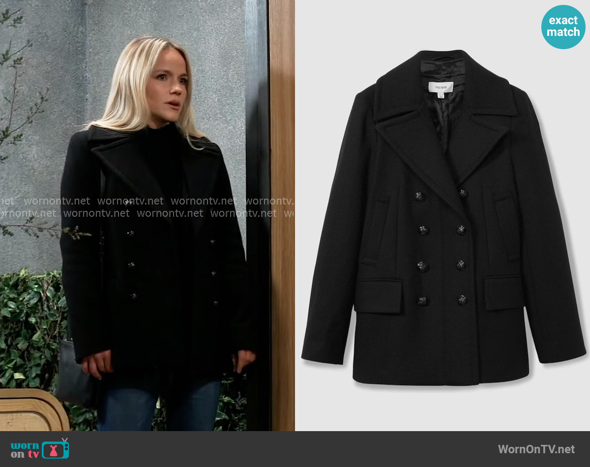 Reiss Lily Pea Coat in Black worn by Lulu Spencer (Alexa Havins Bruening) on General Hospital