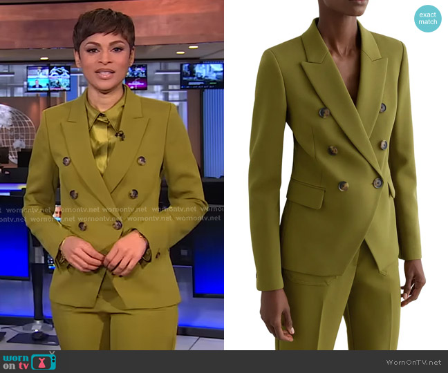 Reiss Priya Double Breasted Blazer in Chartreuse Green worn by Jericka Duncan on CBS Evening News