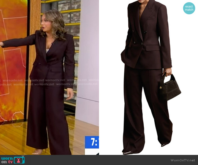 Reiss Solene Wool Blend Double Breasted Blazer in Aubergine worn by Ginger Zee on Good Morning America