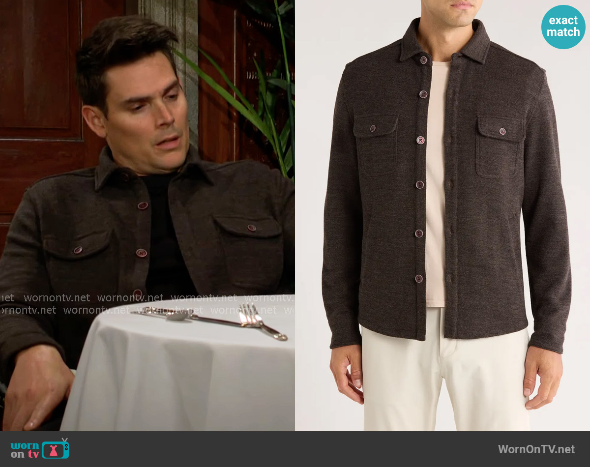 Robert Barakett Mezner Wool & Cotton Knit Overshirt worn by Adam Newman (Mark Grossman) on The Young and the Restless