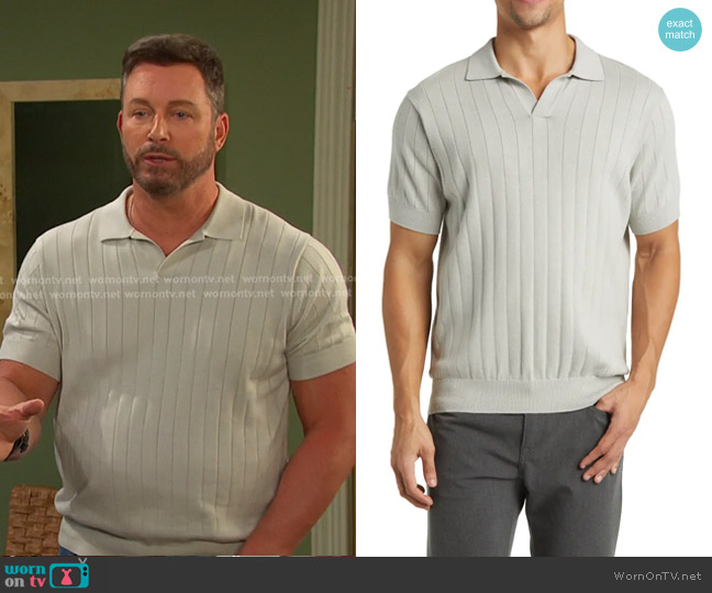 Rodd & Gunn Frey's Crescent Rib Cotton Sweater Polo in Stone worn by  Brady Black  on Days of our Lives