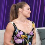 Ronda Rousey’s floral print mini dress on Access Hollywood