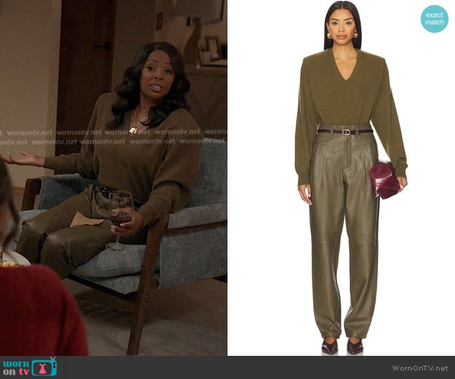Ronny Kobo Landen Sweater in Olive worn by Gabby Vaughn (Tasha Smith) on 9-1-1