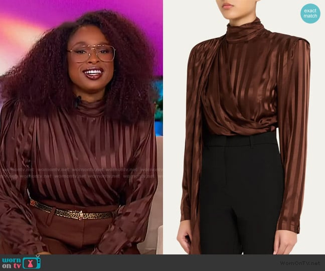 Ronny Kobo Poppins Draped Turtleneck Bodysuit worn by Jennifer Hudson on The Jennifer Hudson Show