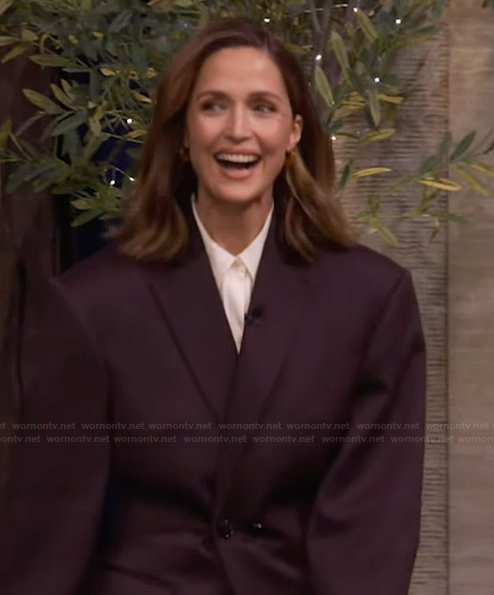 Rose Byrne’s burgundy blazer on Live with Kelly and Mark