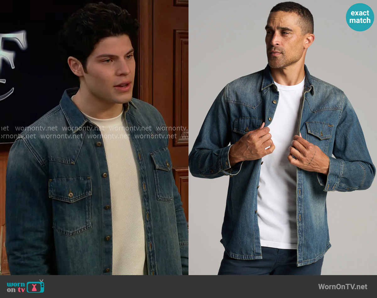 Rowan 1955 Abilene Denim Shirt in True Blue Vintage worn by RJ Forrester (Brayan Nicoletti) on The Bold and the Beautiful