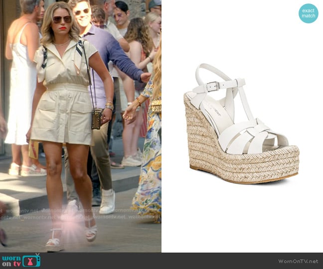 Saint Laurent Tribute Espadrille Wedge in Porcellana worn by Amanda Frances on The Real Housewives of Beverly Hills