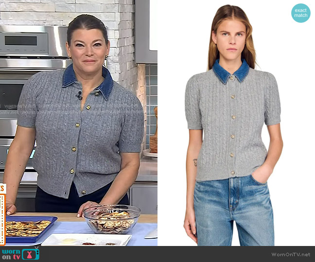 Sandro Cardigan with detachable denim collar worn by Gail Simmons on Today