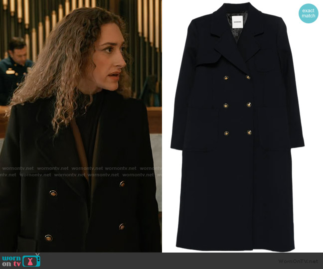 Sandro Patch-pockets double-breasted coat worn by Samantha Edwards (Micaela Diamond) on Elsbeth