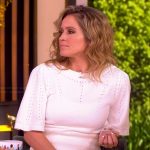 Sara’s white pointelle knit sweater and skirt on The View