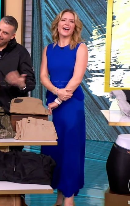 Sara’s blue fringe trim top and skirt on The View
