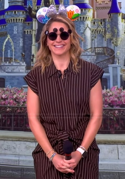 Sara’s brown tie front striped dress on The View