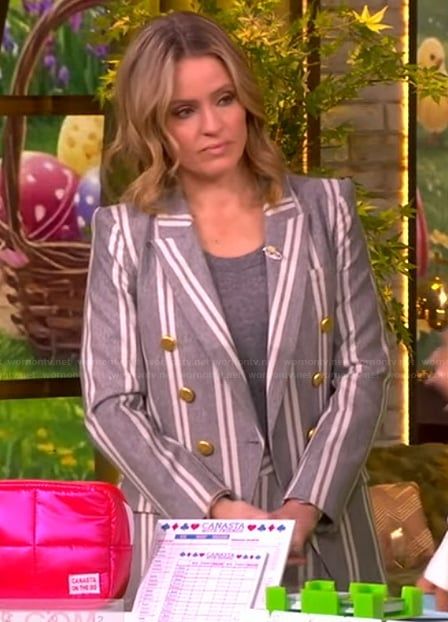 Sara’s gray stripe blazer and pants on The View
