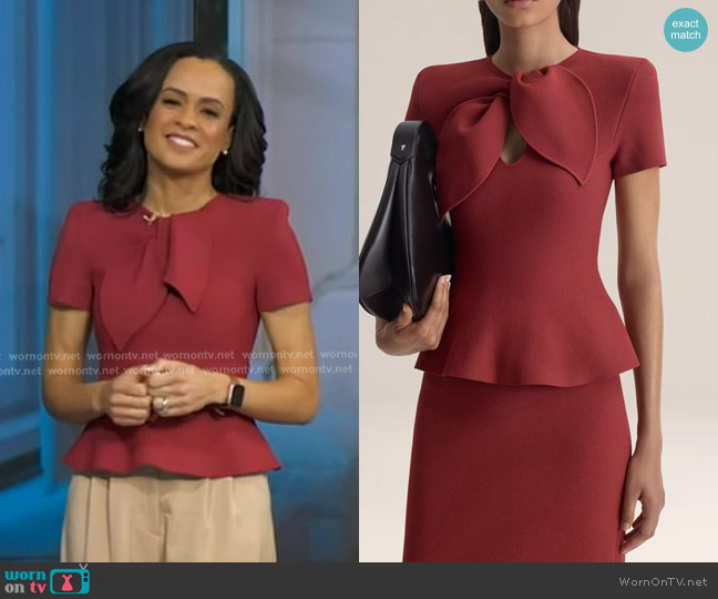 Scanlan Theodore Crepe Knit Cravat Top in Dark Saffron worn by Linsey Davis on Good Morning America