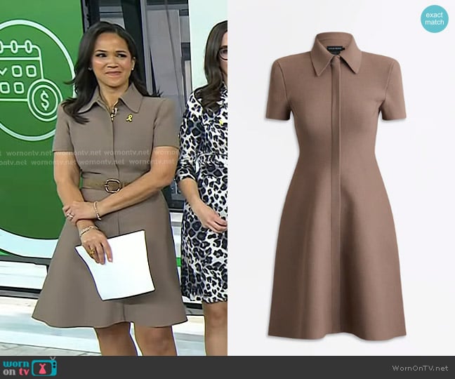 Scanlan Theodore Crepe Knit Mini Zip Dress in Whiskey worn by Laura Jarrett on Today